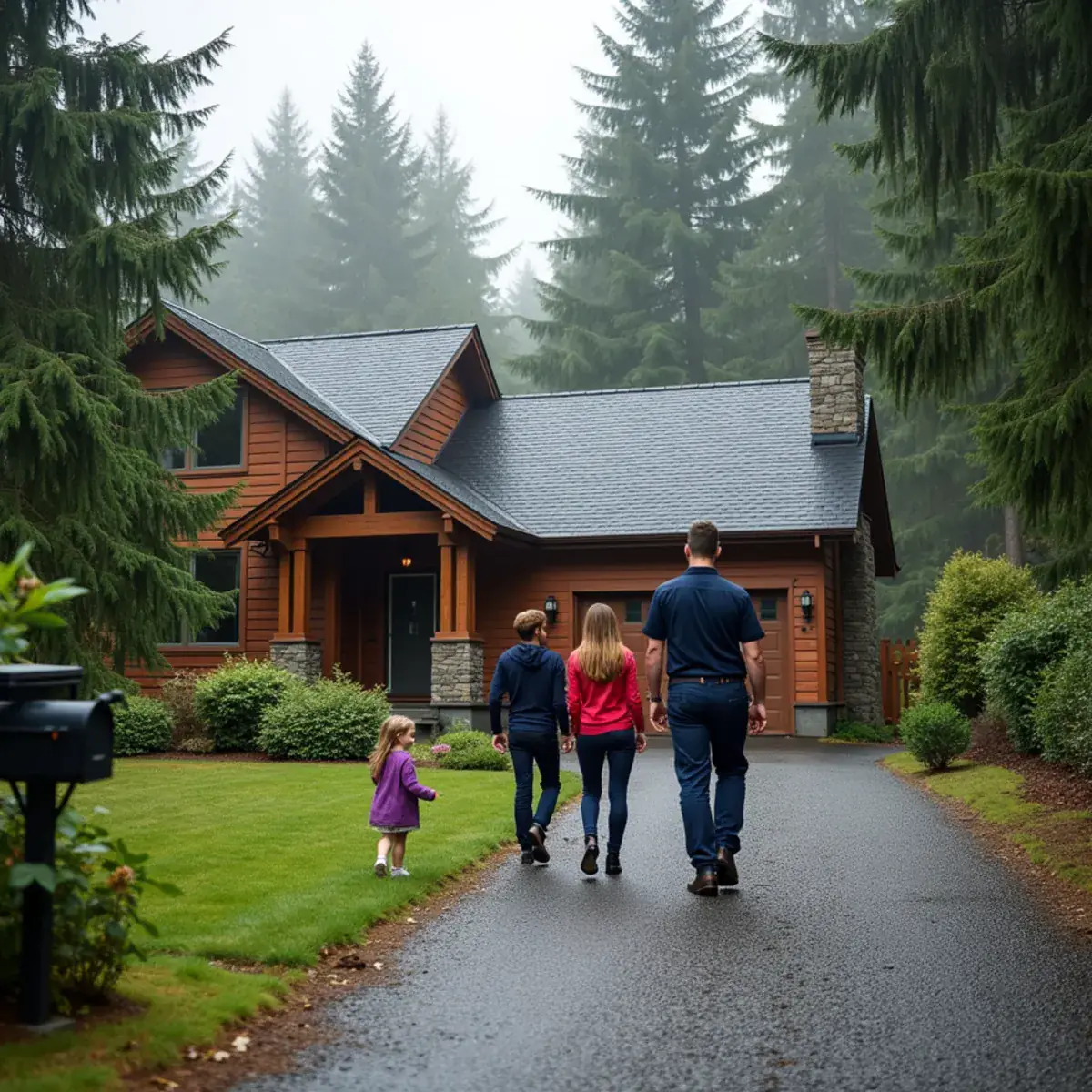 Family waiting at the end of the driveway outside a Belfair, WA home after smelling gas
