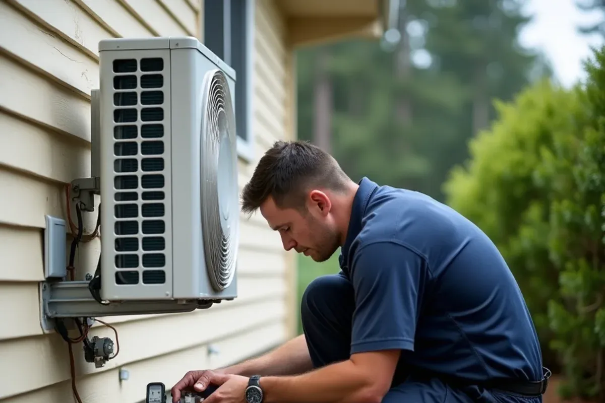 Technician tightening mini-split flare connections with a torque wrench during a ductless installation in Bremerton, WA