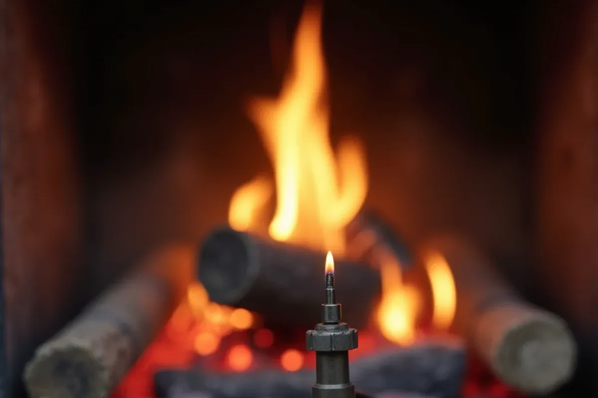 Thermocouple and thermopile on a gas fireplace pilot assembly being tested for millivolt output in Bremerton, WA