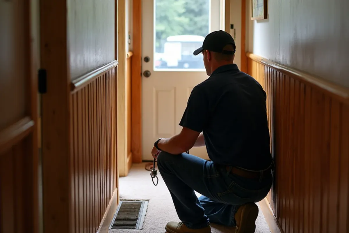 Technician testing an undersized return grille in a 1960s rambler in Parkwood, WA