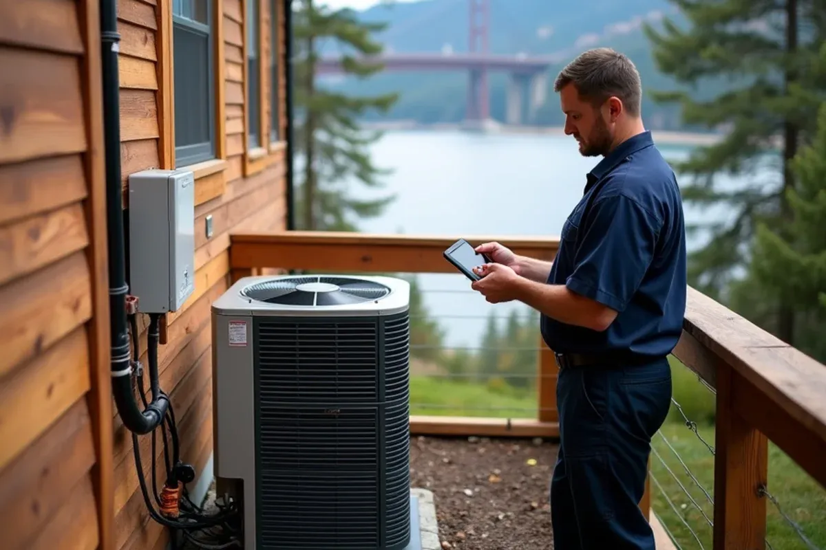 Cold-climate heat pump at a wooded acreage home west of the Tacoma Narrows in Pierce County, WA