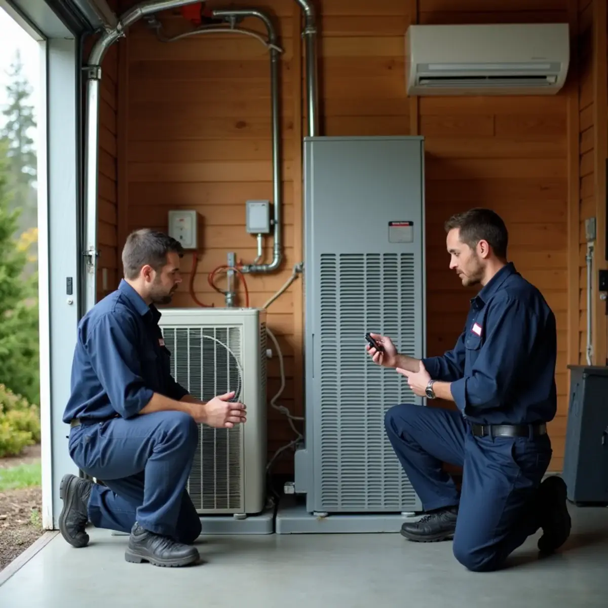 Heat pump, furnace and ductless equipment staged for an install in Bremerton, WA